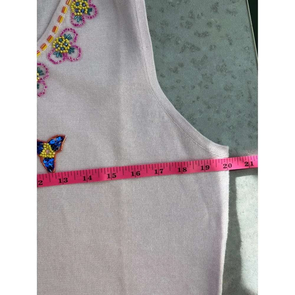 Storybook Knits Pink Beaded Sequins Floral Sleeveless Cottagecore Top NWT Size L - Picture 6 of 9